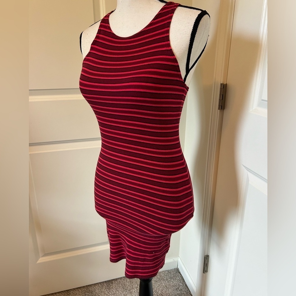 Topshop bodycon short red and pink striped dress